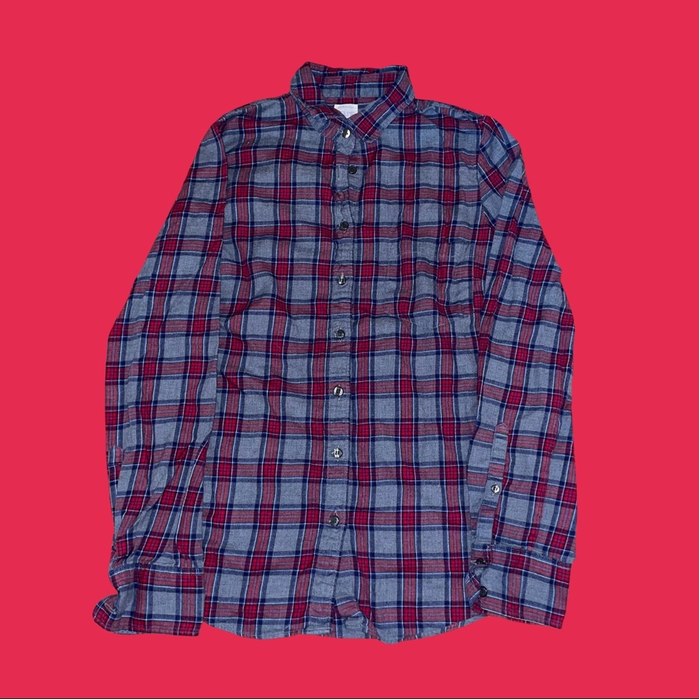 J. Crew Red and Grey Plaid Button-Up
